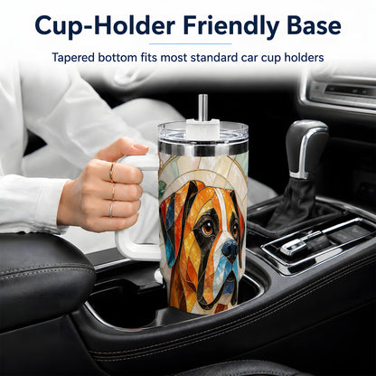 Boxer Dog 40oz Tumbler, Floral Stained Glass Style Pet Artwork