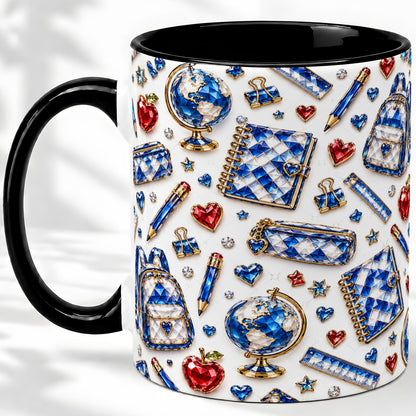 #pl[11oz|Black] School Supplies Pattern Ceramic Mug, Colorful Classroom Artwork