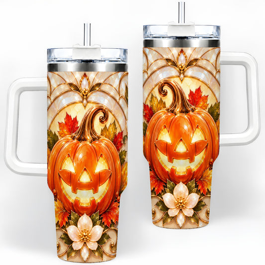 Halloween Pumpkin 40oz Tumbler, Jack O Lantern Autumn Design