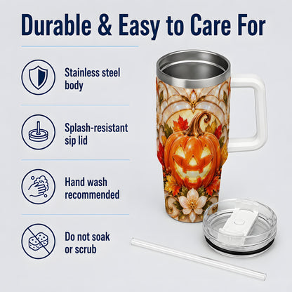 Halloween Pumpkin 40oz Tumbler, Jack O Lantern Autumn Design