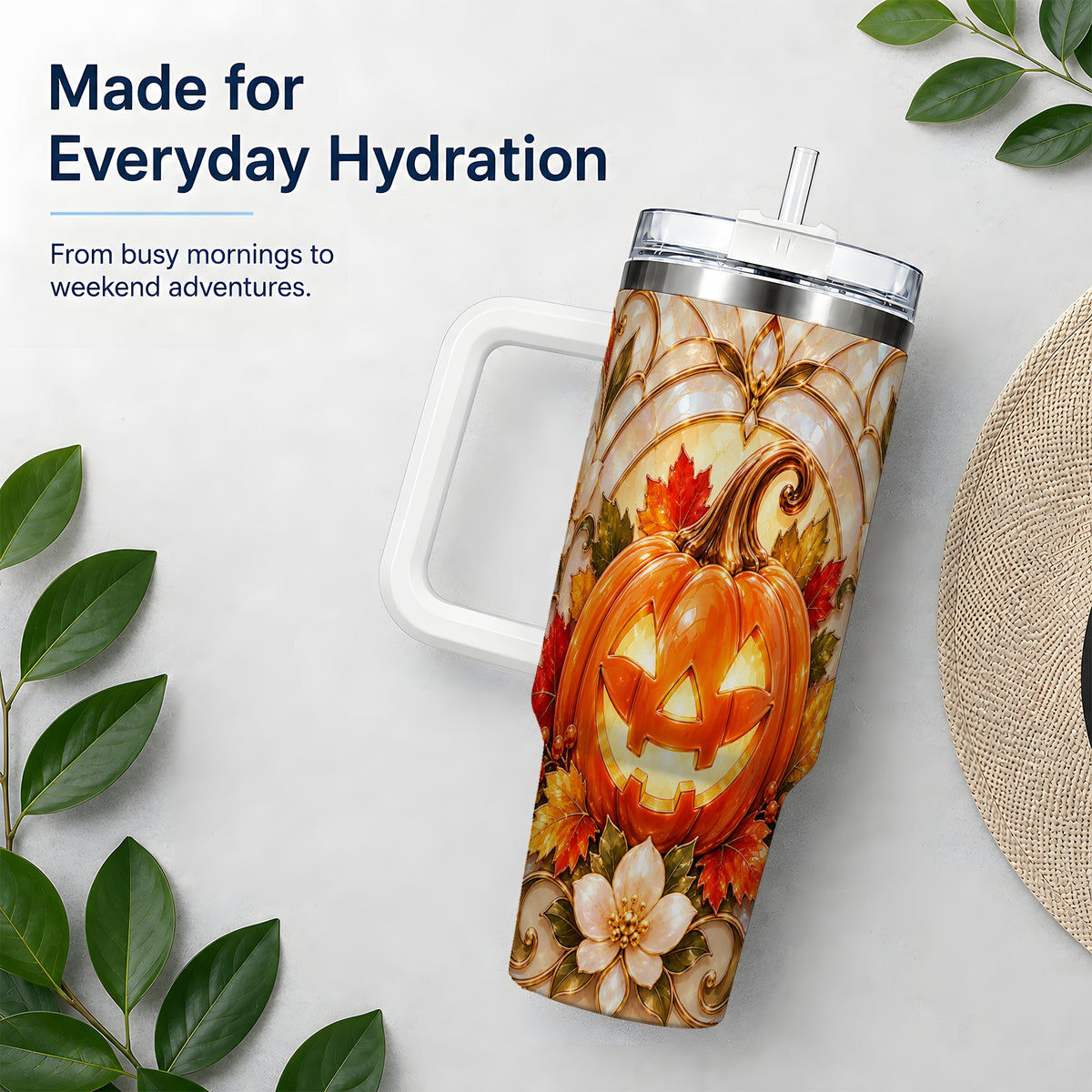 Halloween Pumpkin 40oz Tumbler, Jack O Lantern Autumn Design
