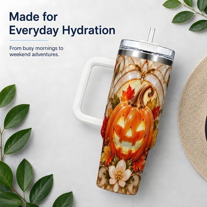 Halloween Pumpkin 40oz Tumbler, Jack O Lantern Autumn Design