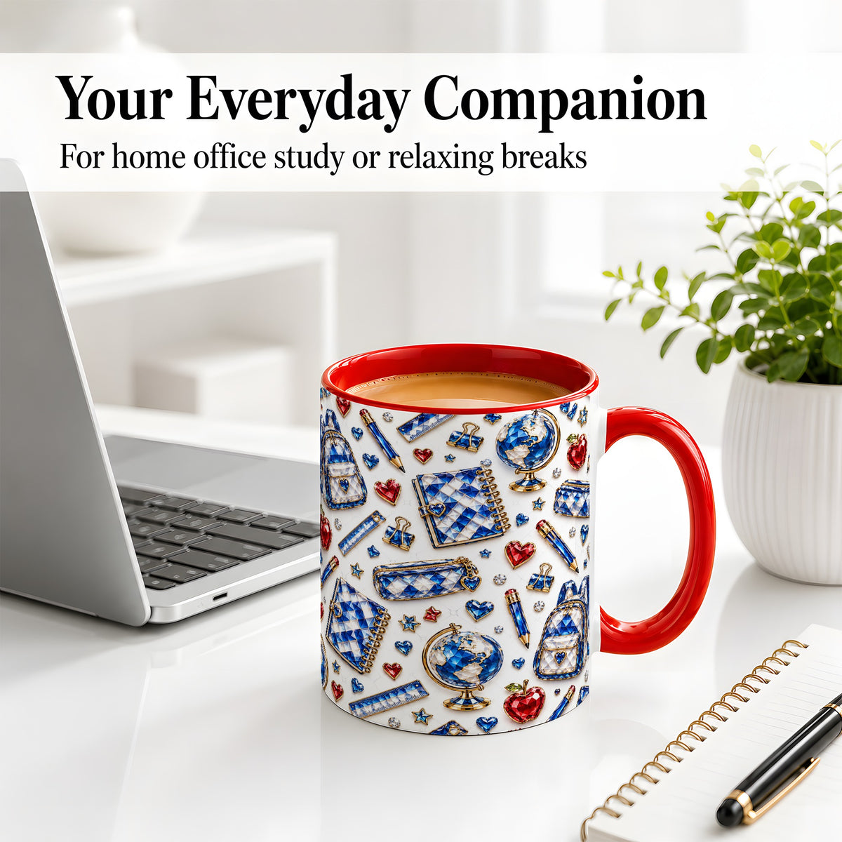 #pl[11oz|Red] School Supplies Pattern Ceramic Mug, Colorful Classroom Artwork