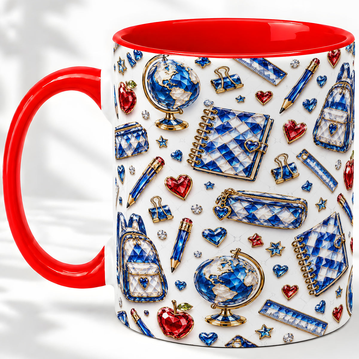 School Supplies Pattern Ceramic Mug, Colorful Classroom Artwork