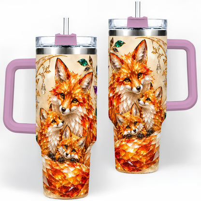 #pl[40oz|Pink] Fox Family 40oz Tumbler, Colorful Woodland Crystal Style Artwork