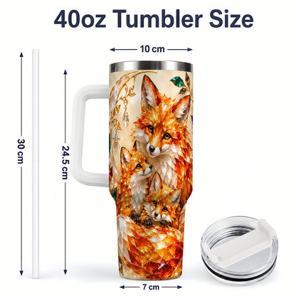 #pl[40oz|White] Fox Family 40oz Tumbler, Colorful Woodland Crystal Style Artwork
