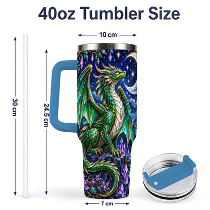 #pl[40oz|Blue] Fantasy Dragon 40oz Tumbler, Moonlit Emerald Crystal Style Art
