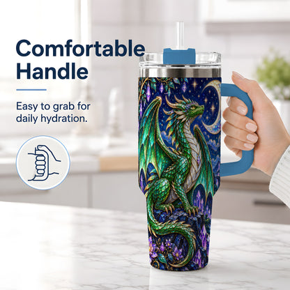 #pl[40oz|Blue] Fantasy Dragon 40oz Tumbler, Moonlit Emerald Crystal Style Art