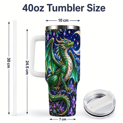#pl[40oz|White] Fantasy Dragon 40oz Tumbler, Moonlit Emerald Crystal Style Art