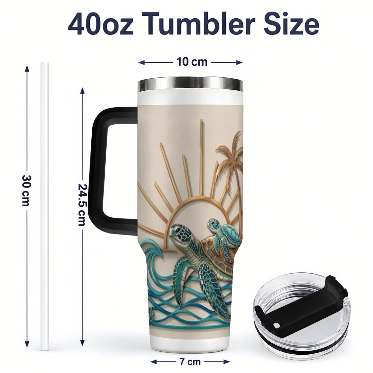 #pl[40oz|Black] Sea Turtle Tropical Tumbler, 40oz Tumbler with Coastal Ocean Artwork