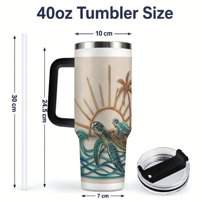 #pl[40oz|Black] Sea Turtle Tropical Tumbler, 40oz Tumbler with Coastal Ocean Artwork