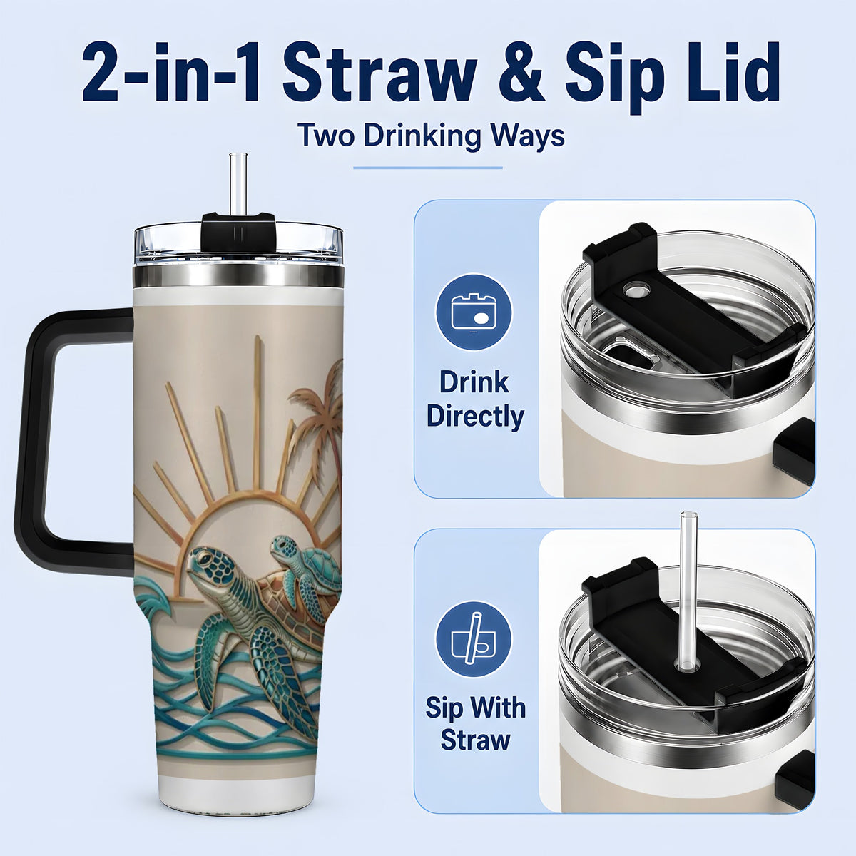 #pl[40oz|Black] Sea Turtle Tropical Tumbler, 40oz Tumbler with Coastal Ocean Artwork