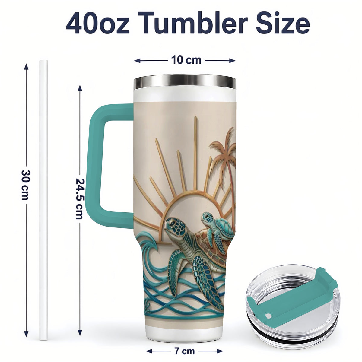 #pl[40oz|Green] Sea Turtle Tropical Tumbler, 40oz Tumbler with Coastal Ocean Artwork