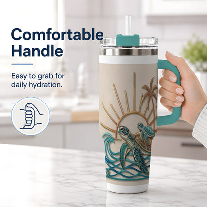 #pl[40oz|Green] Sea Turtle Tropical Tumbler, 40oz Tumbler with Coastal Ocean Artwork