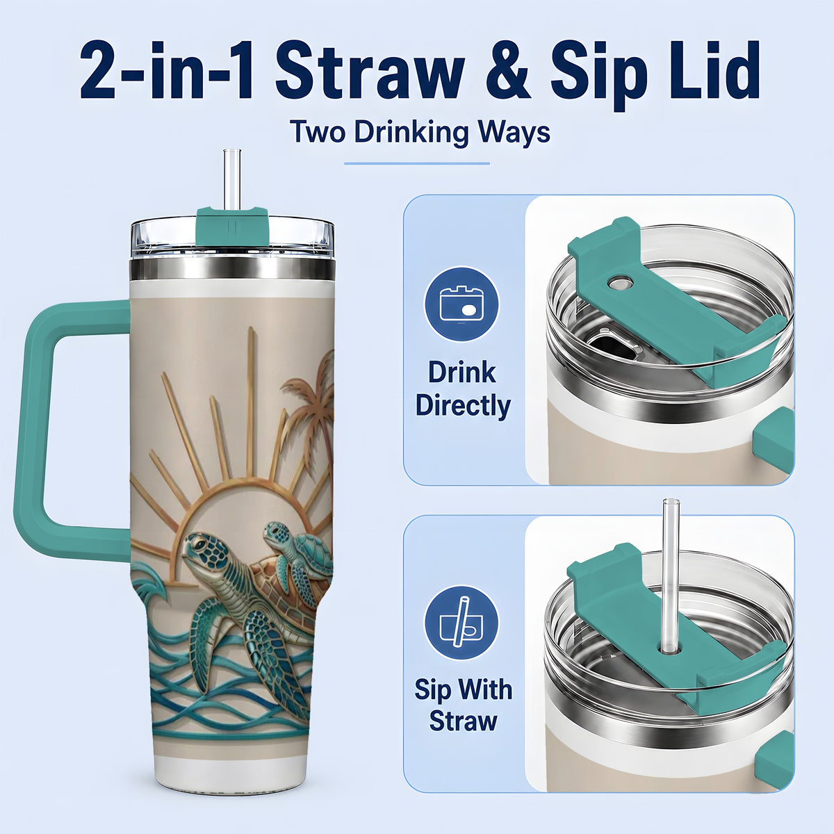 #pl[40oz|Green] Sea Turtle Tropical Tumbler, 40oz Tumbler with Coastal Ocean Artwork