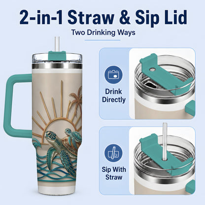 #pl[40oz|Green] Sea Turtle Tropical Tumbler, 40oz Tumbler with Coastal Ocean Artwork