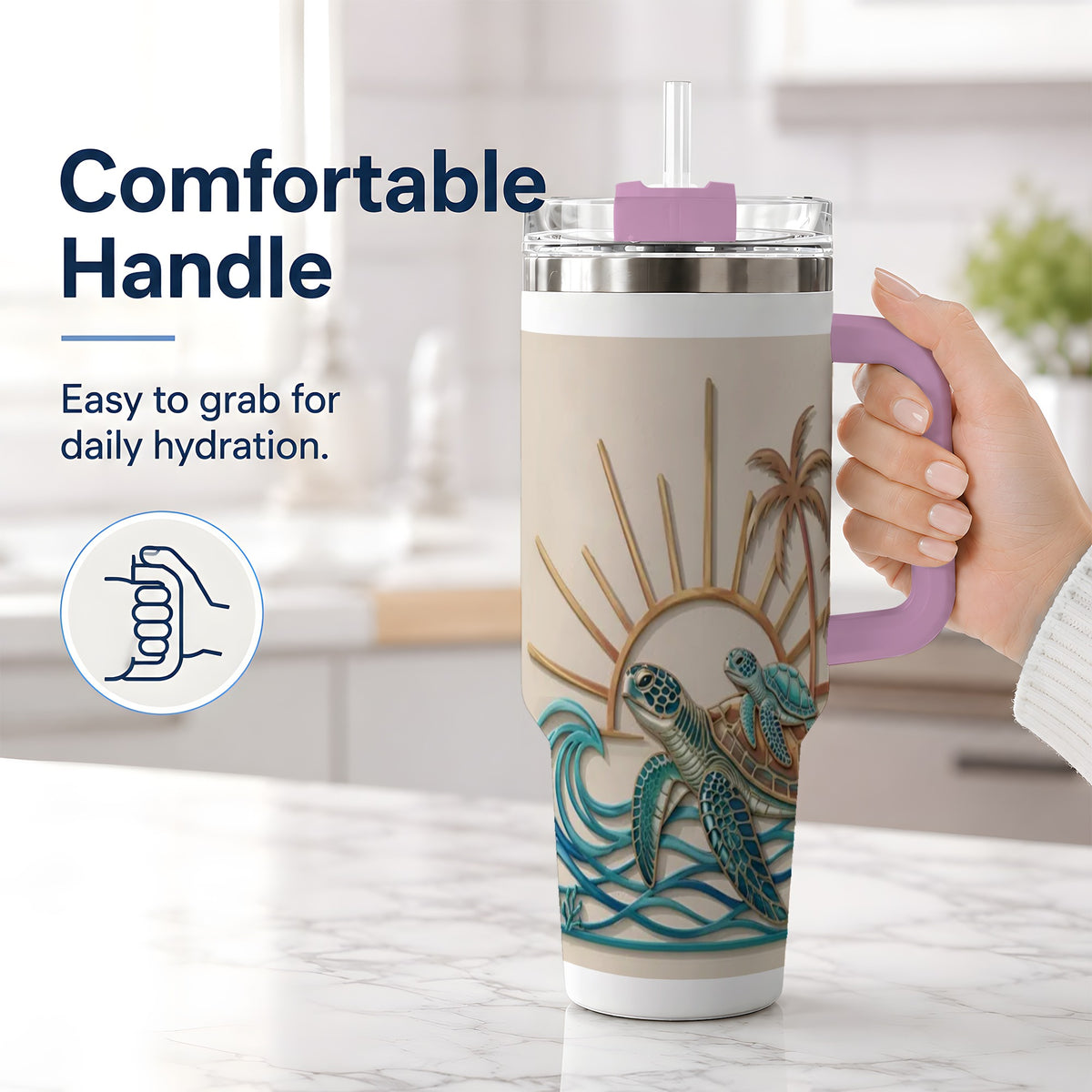 #pl[40oz|Pink] Sea Turtle Tropical Tumbler, 40oz Tumbler with Coastal Ocean Artwork
