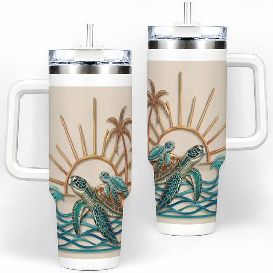 Sea Turtle Tropical Tumbler, 40oz Tumbler with Coastal Ocean Artwork