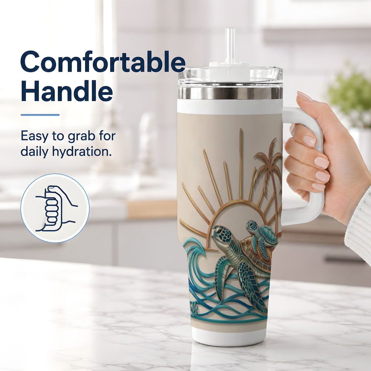 #pl[40oz|White] Sea Turtle Tropical Tumbler, 40oz Tumbler with Coastal Ocean Artwork