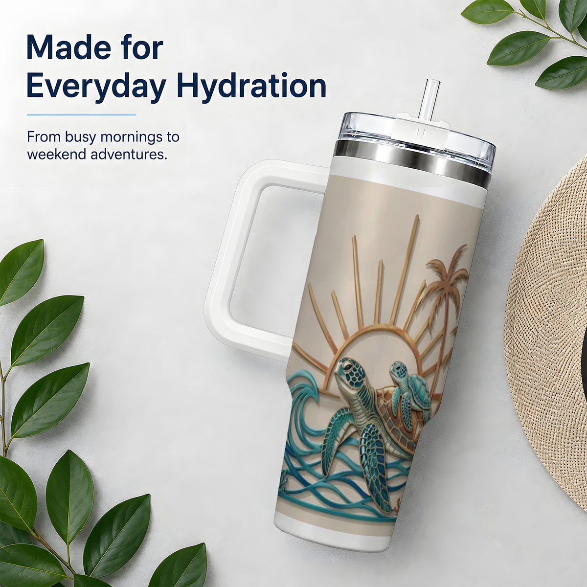 Sea Turtle Tropical Tumbler, 40oz Tumbler with Coastal Ocean Artwork