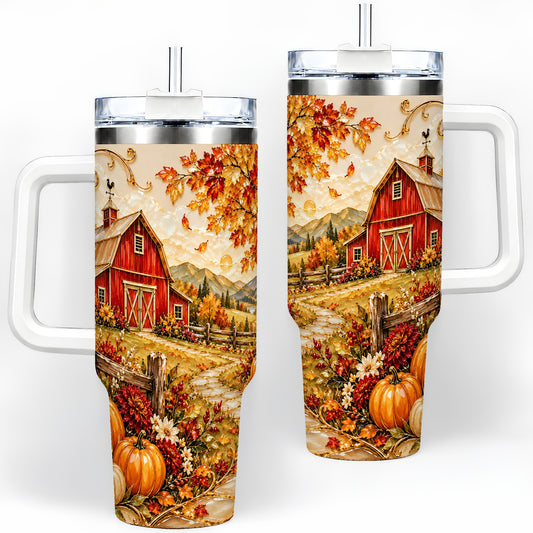 Autumn Barn Farmhouse Tumbler, 40oz Tumbler with Pumpkin Floral Artwork