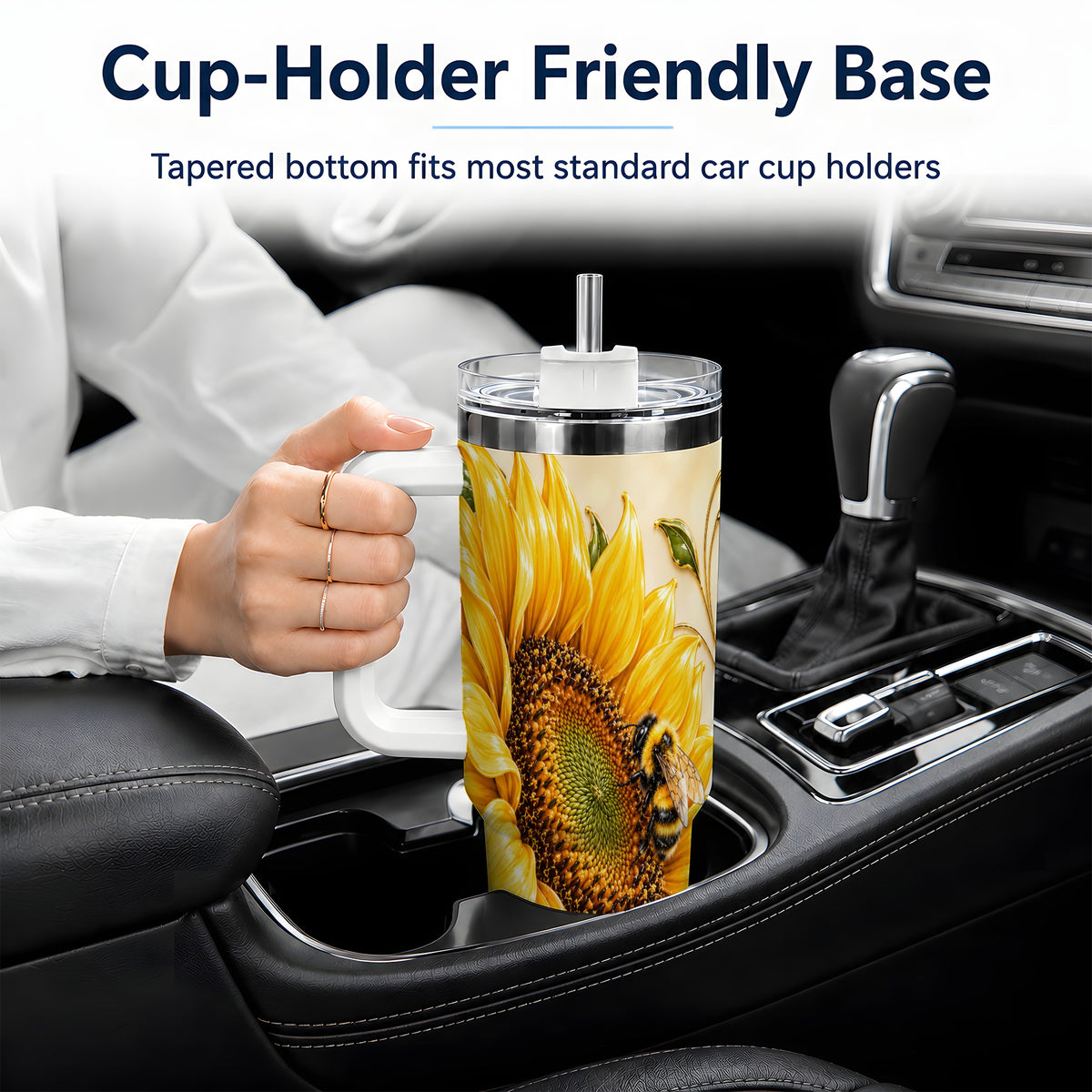 Sunflower and Bee Tumbler, 40oz Tumbler with Botanical Floral Artwork