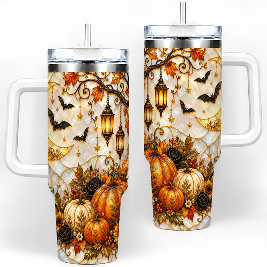 Halloween Moon Tumbler, 40oz Tumbler with Bat Pumpkin Autumn Artwork
