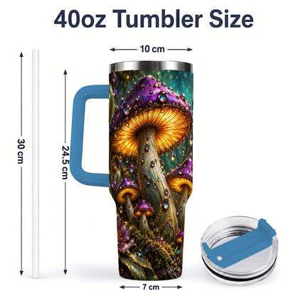 #pl[40oz|Blue] Enchanted Mushroom 40oz Handled Tumbler, Stainless Steel Fantasy Art