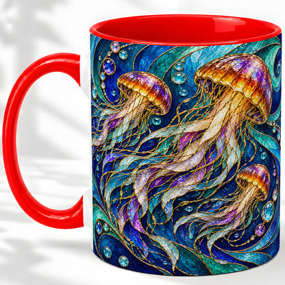 Colorful Jellyfish Ceramic Mug, Swirling Ocean Wave Artwork