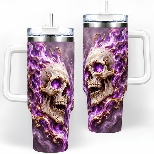 Purple Flame Skull 40oz Tumbler, Printed Drinkware for Gothic Art Lovers