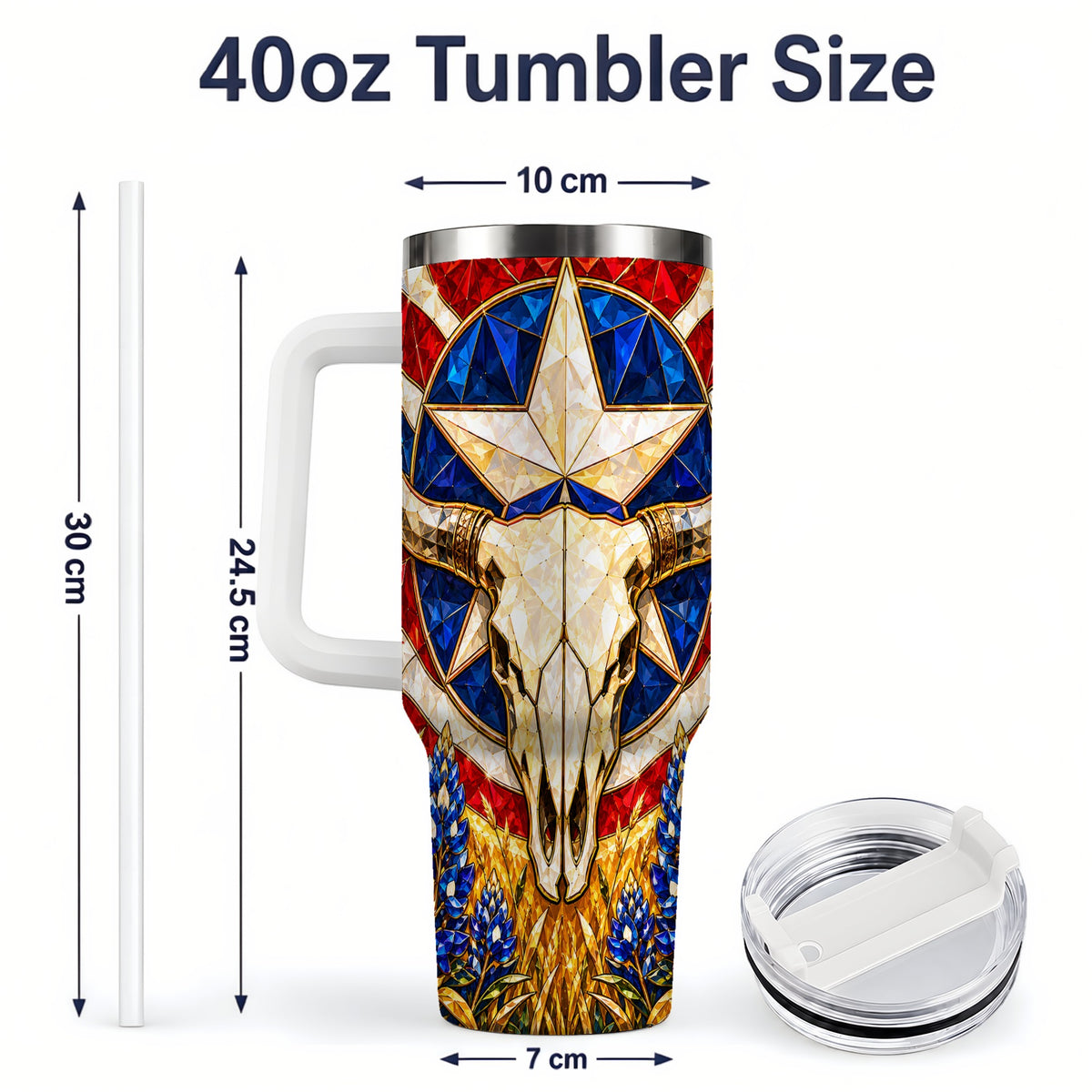 #pl[40oz|White] Western Cattle Skull 40oz Tumbler, Printed Drinkware for Western Art Lovers