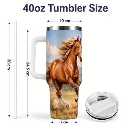 #pl[40oz|White] Galloping Chestnut Horse 40oz Tumbler, Printed Drinkware for Horse Lovers