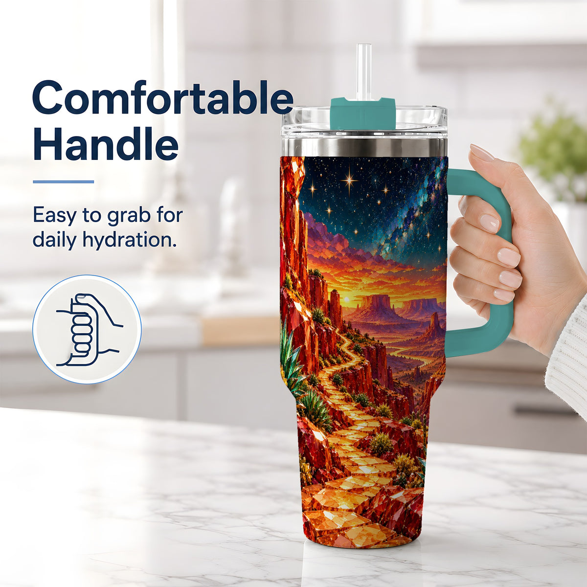 #pl[40oz|Green] Southwestern Desert Sunset 40oz Tumbler, Printed Drinkware