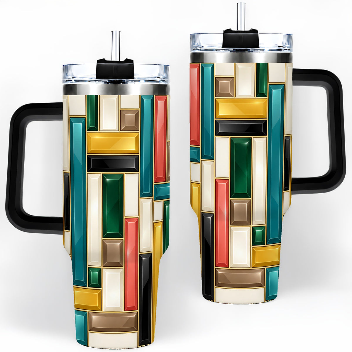 #pl[40oz|Black] Geometric Gemstone Pattern 40oz Tumbler, Printed Drinkware