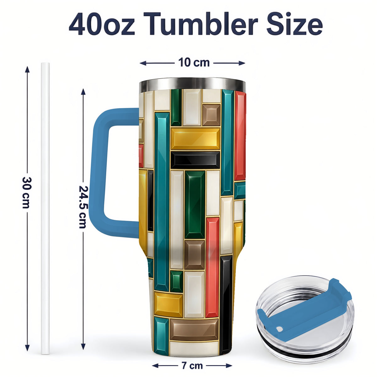 #pl[40oz|Blue] Geometric Gemstone Pattern 40oz Tumbler, Printed Drinkware