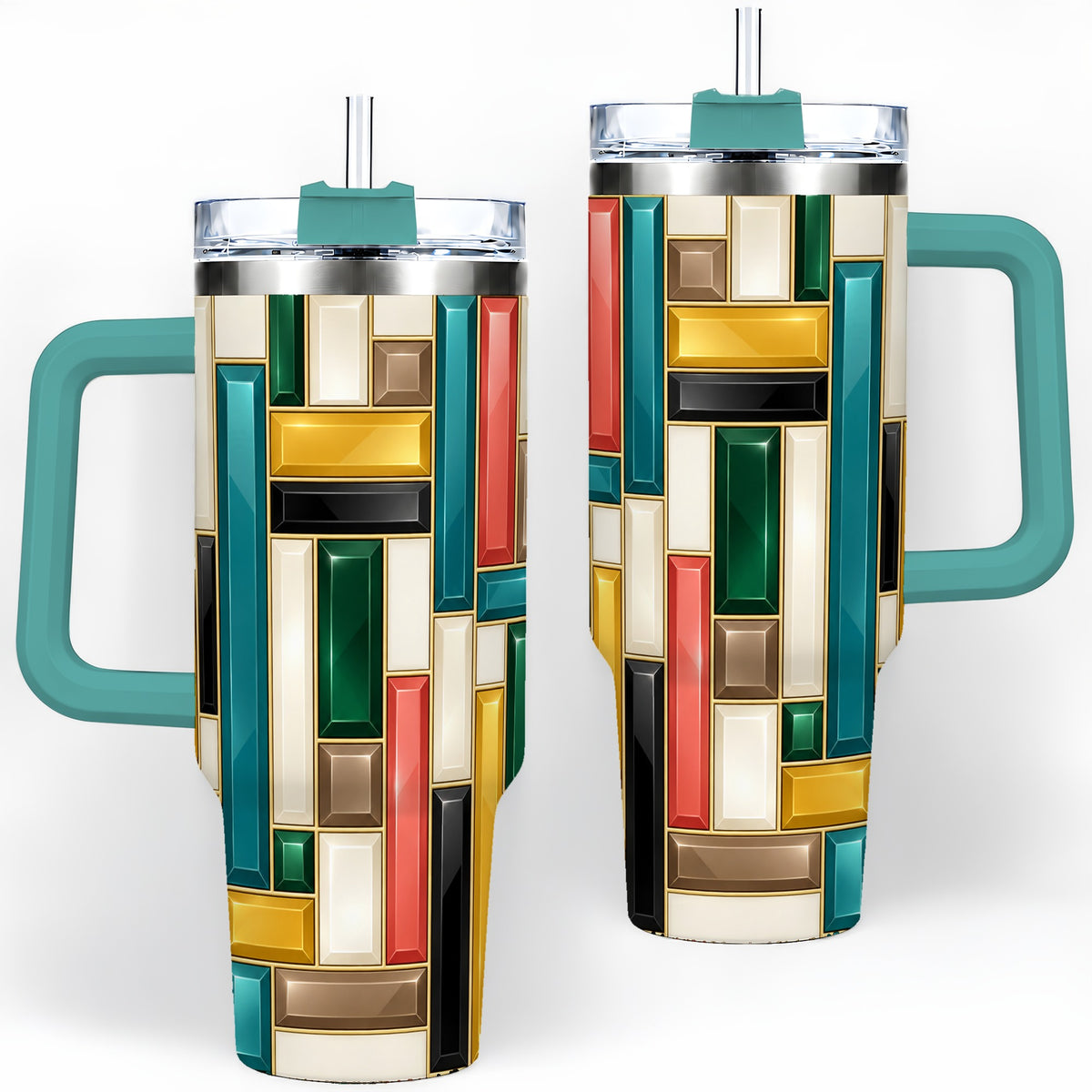 #pl[40oz|Green] Geometric Gemstone Pattern 40oz Tumbler, Printed Drinkware