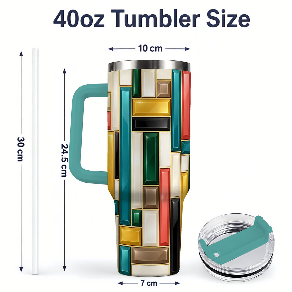 #pl[40oz|Green] Geometric Gemstone Pattern 40oz Tumbler, Printed Drinkware