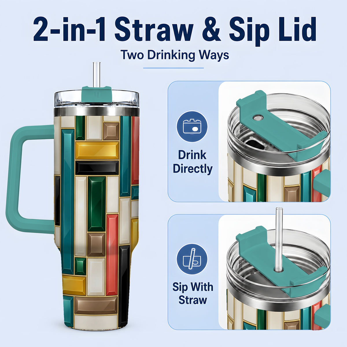 #pl[40oz|Green] Geometric Gemstone Pattern 40oz Tumbler, Printed Drinkware