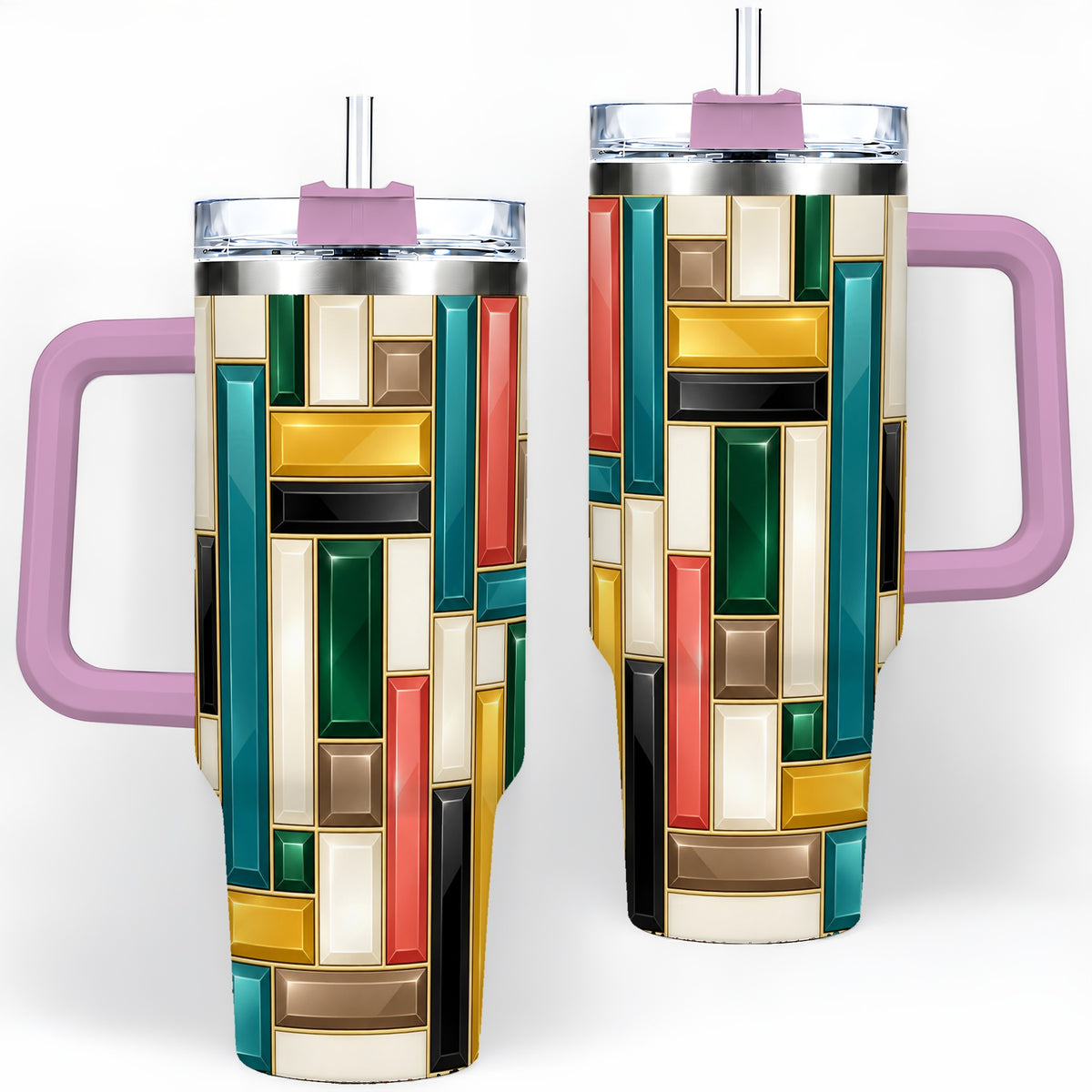 #pl[40oz|Pink] Geometric Gemstone Pattern 40oz Tumbler, Printed Drinkware
