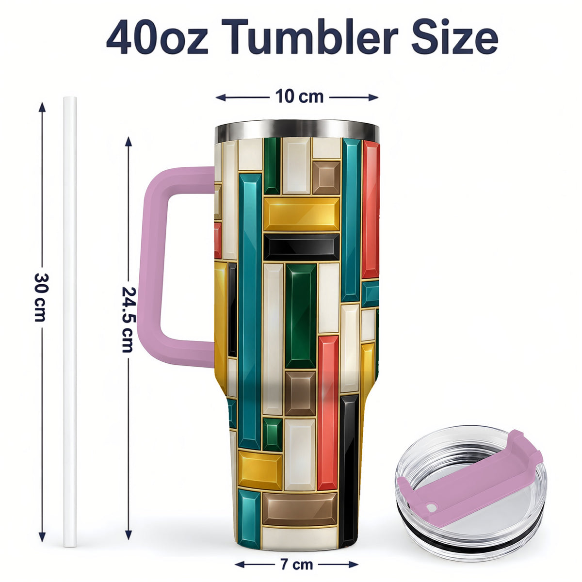 #pl[40oz|Pink] Geometric Gemstone Pattern 40oz Tumbler, Printed Drinkware