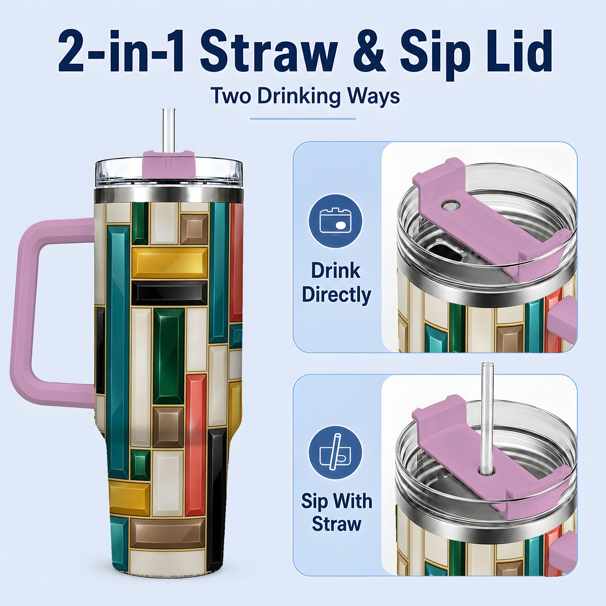 #pl[40oz|Pink] Geometric Gemstone Pattern 40oz Tumbler, Printed Drinkware