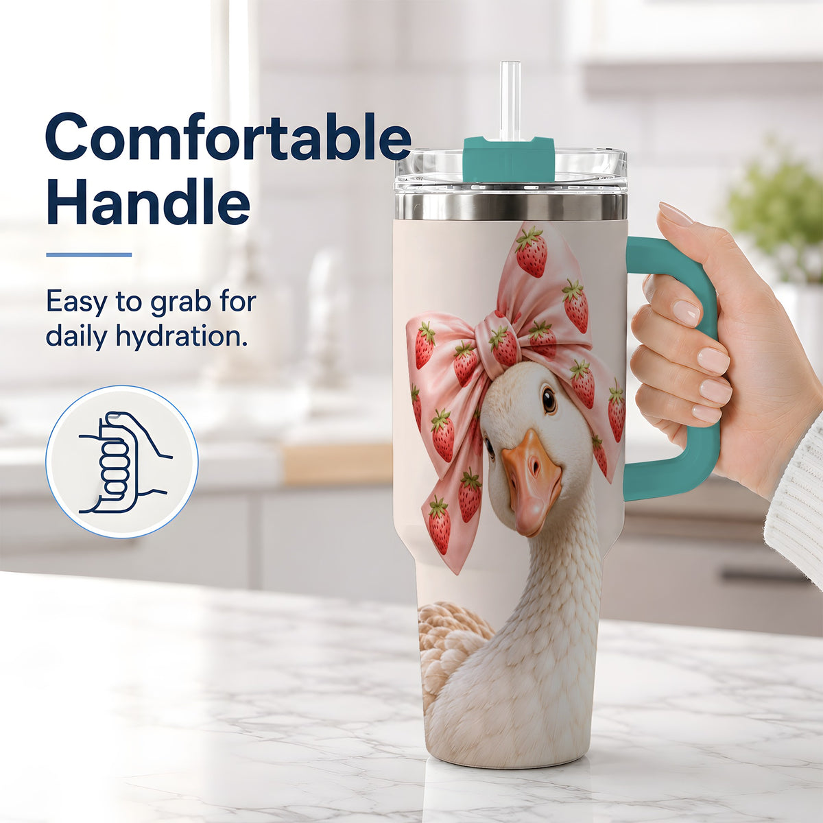 #pl[40oz|Green] Strawberry Bow Goose 40oz Tumbler, Printed Drinkware for Goose Lovers