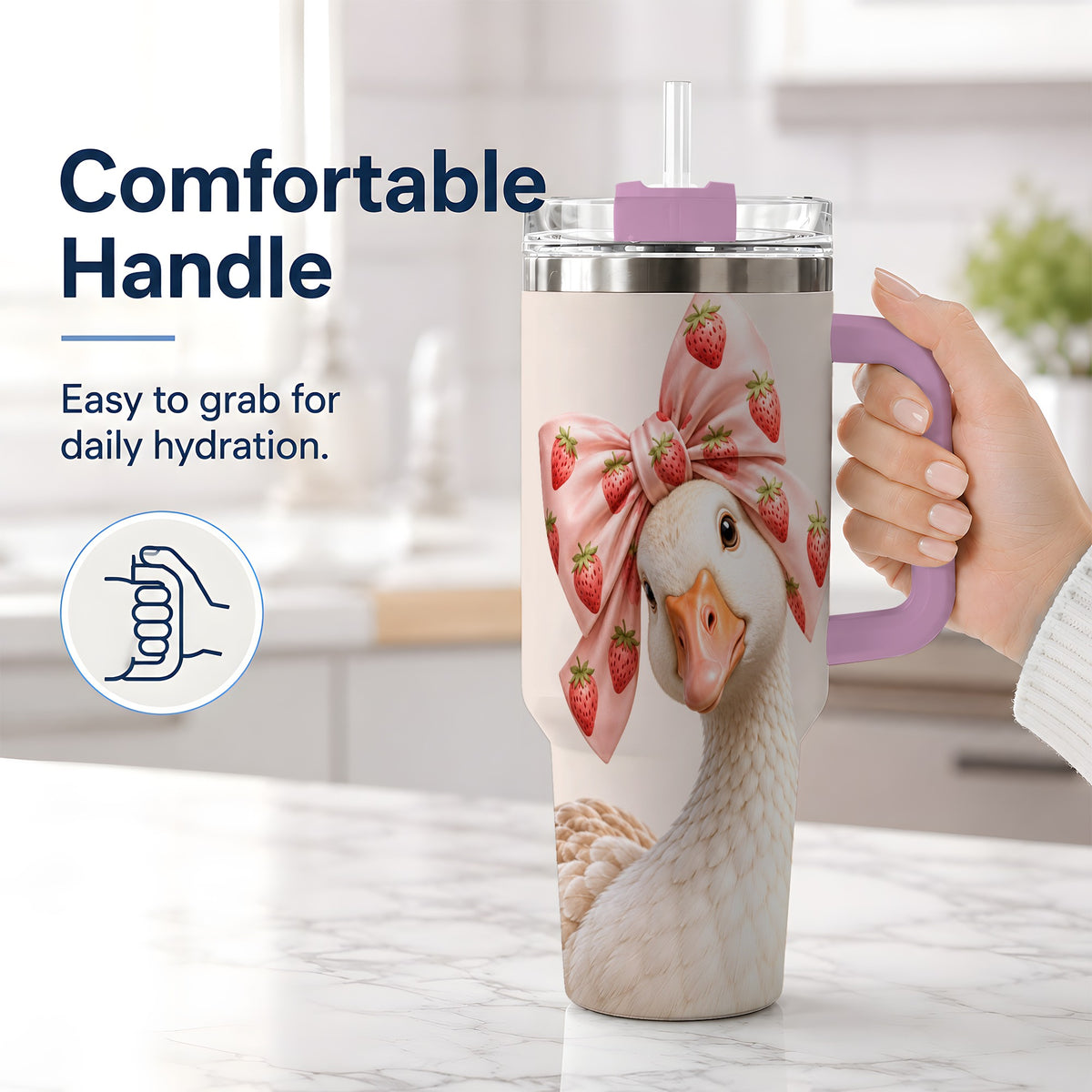 #pl[40oz|Pink] Strawberry Bow Goose 40oz Tumbler, Printed Drinkware for Goose Lovers