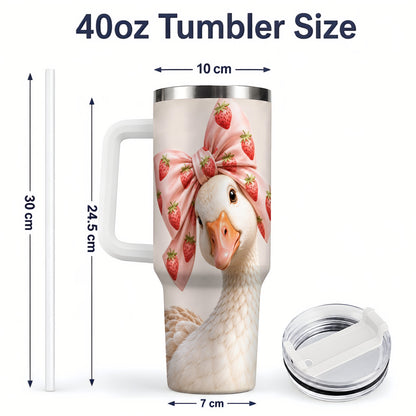 #pl[40oz|White] Strawberry Bow Goose 40oz Tumbler, Printed Drinkware for Goose Lovers