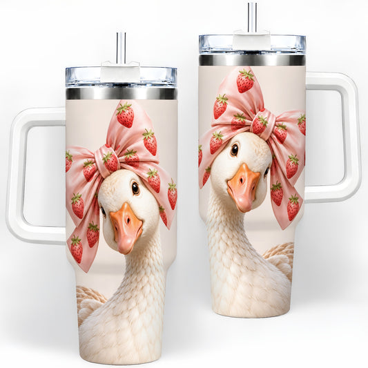 Strawberry Bow Goose 40oz Tumbler, Printed Drinkware for Goose Lovers