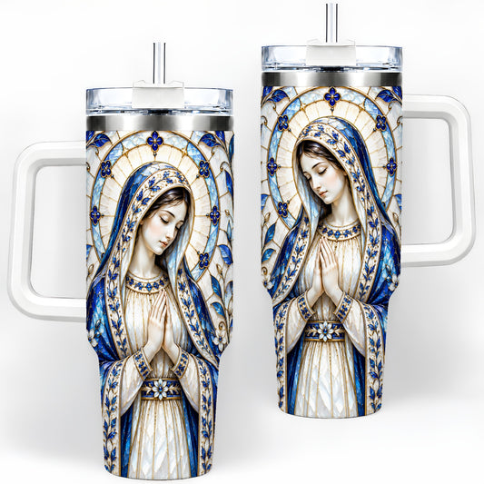 Virgin Mary Floral 40oz Tumbler, Printed Drinkware for Christian Art Lovers