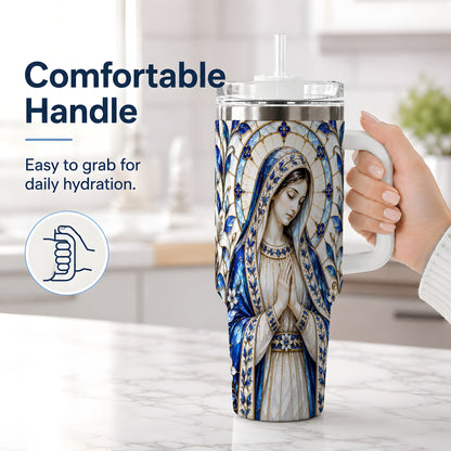 #pl[40oz|White] Virgin Mary Floral 40oz Tumbler, Printed Drinkware for Christian Art Lovers