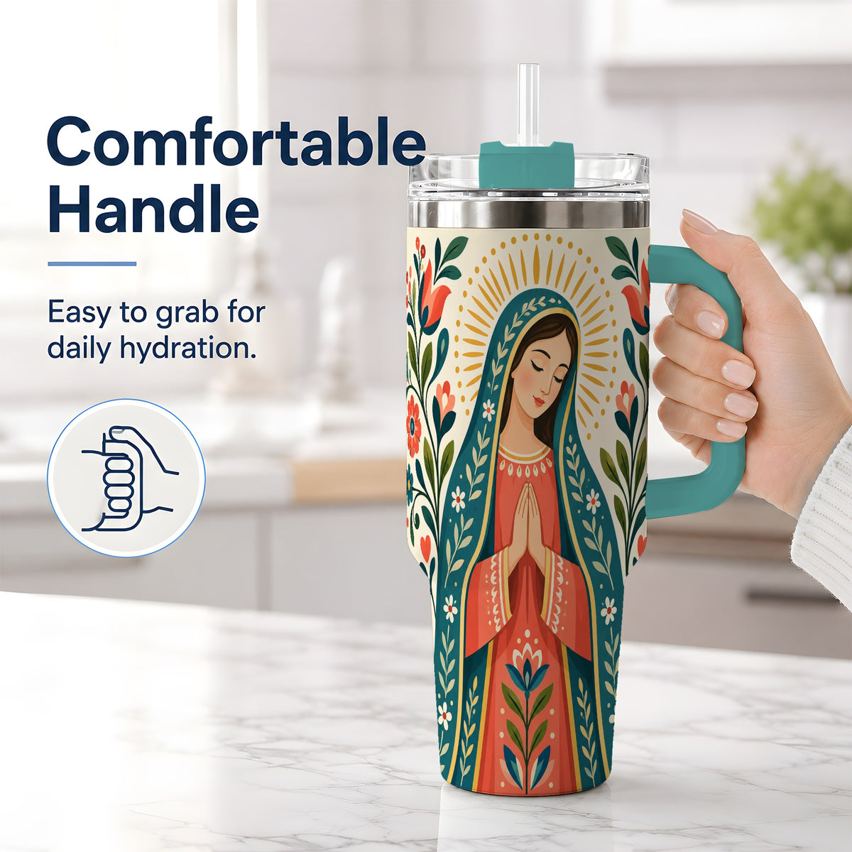 #pl[40oz|Green] Folk Art Virgin Mary 40oz Tumbler, Printed Drinkware