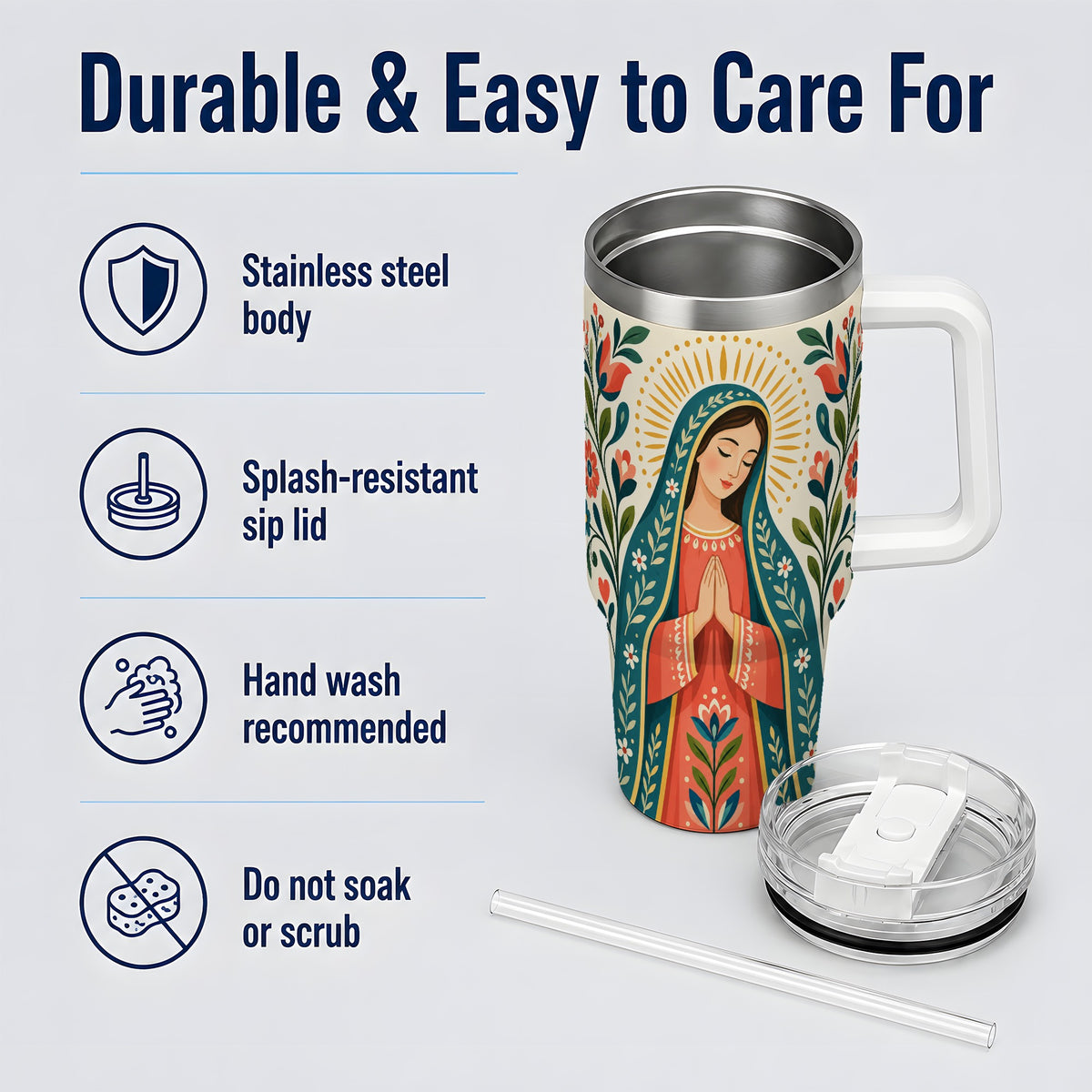 Folk Art Virgin Mary 40oz Tumbler, Printed Drinkware