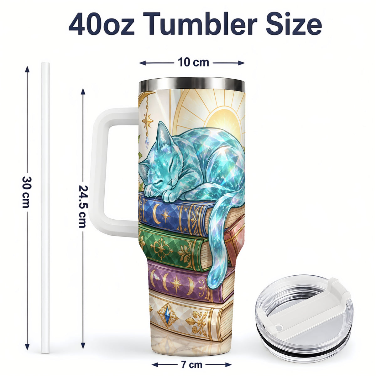 #pl[40oz|White] Celestial Sleeping Cat 40oz Tumbler, Printed Drinkware for Cat Lovers